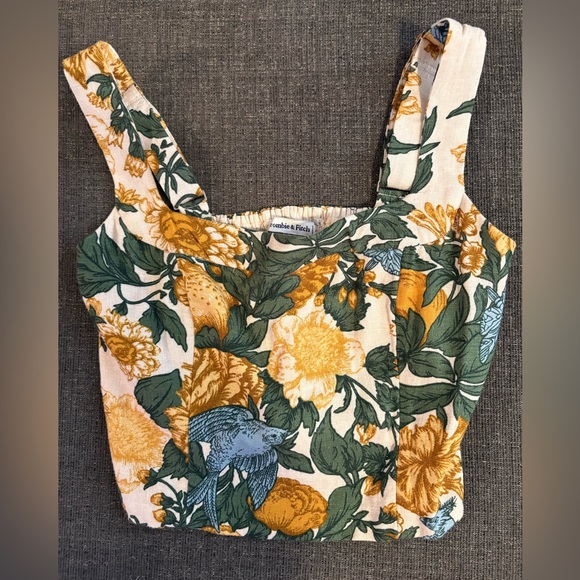 Y2K🌼Abercrombie & Fitch Floral Crop Top - floral Cream and Green - Picture 1 of 5
